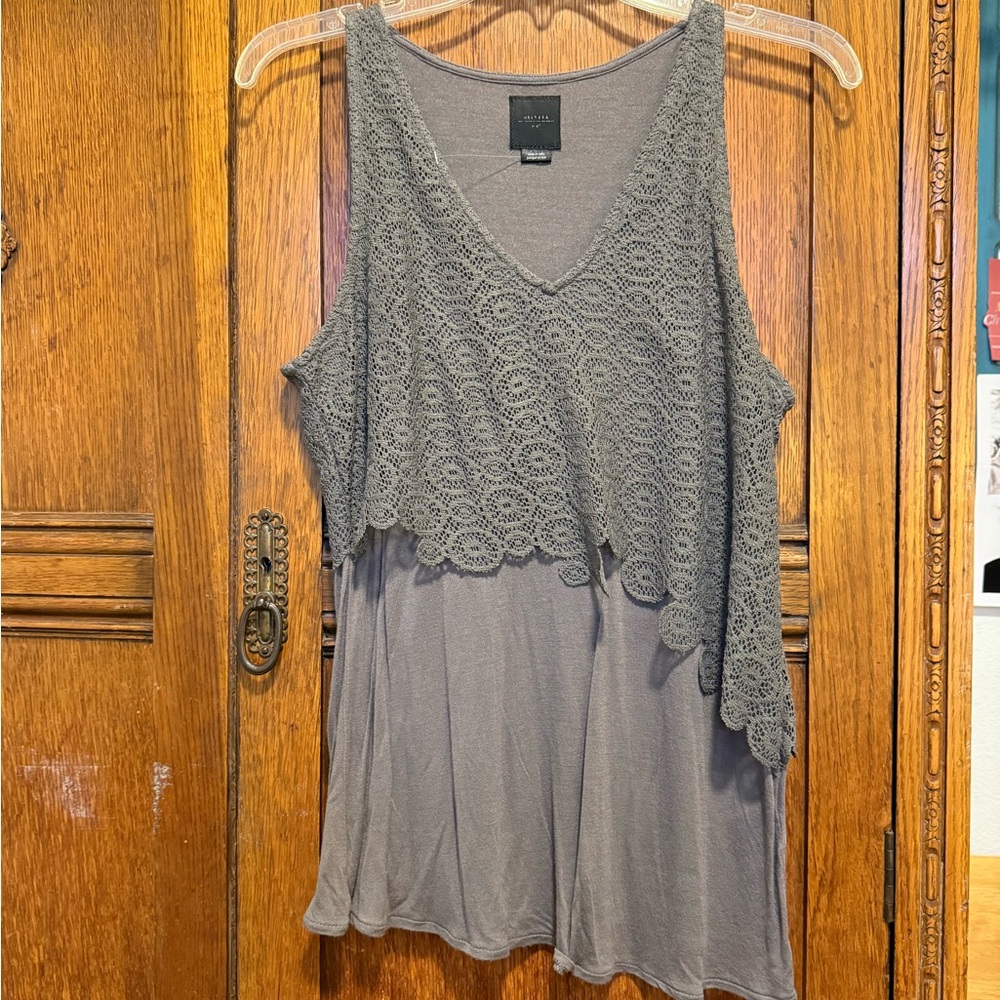 Deletta Gray Crochet Layered Tank Top
